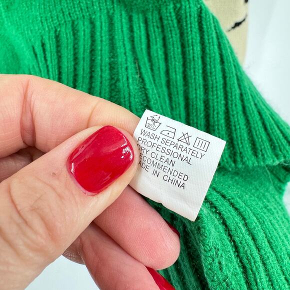 Leopard Sleeve Colorblock Knit Crewneck Sweater Green Cream Angashion Size L - Picture 6 of 8